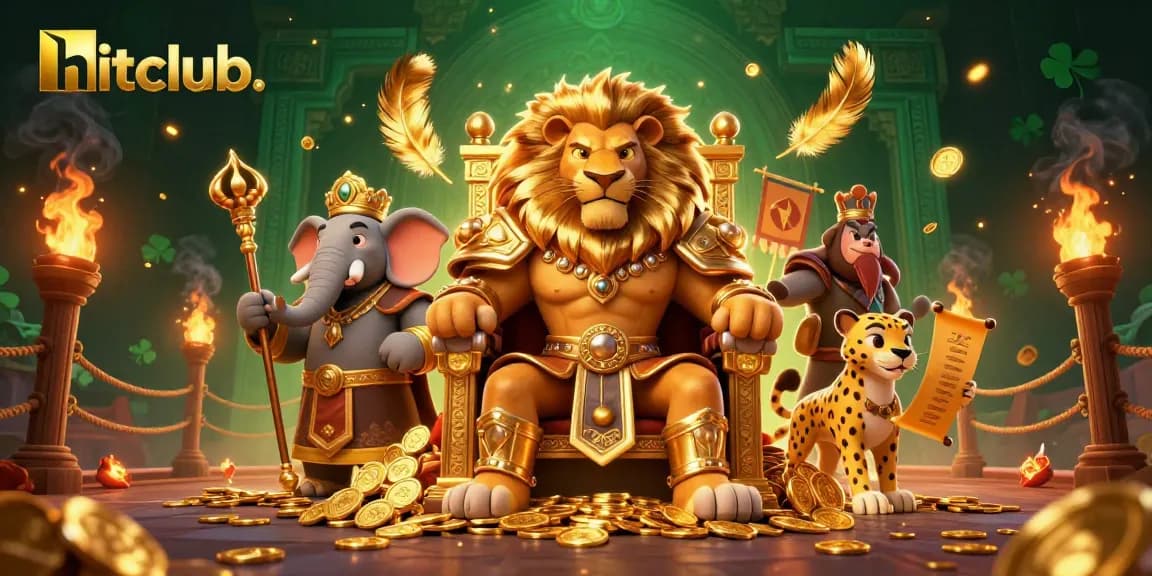 Experience thrilling moments at hitclub. with a dynamic 3D cartoon illustration of casino-themed royalty.