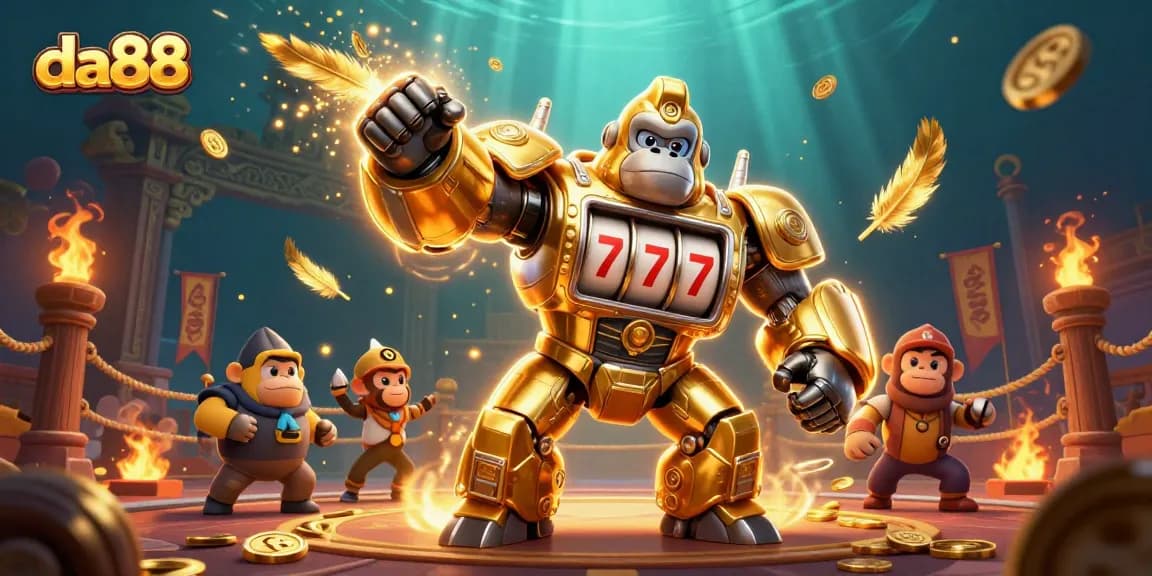 Experience thrilling action with the da88 gorilla mech in a vibrant casino showdown.