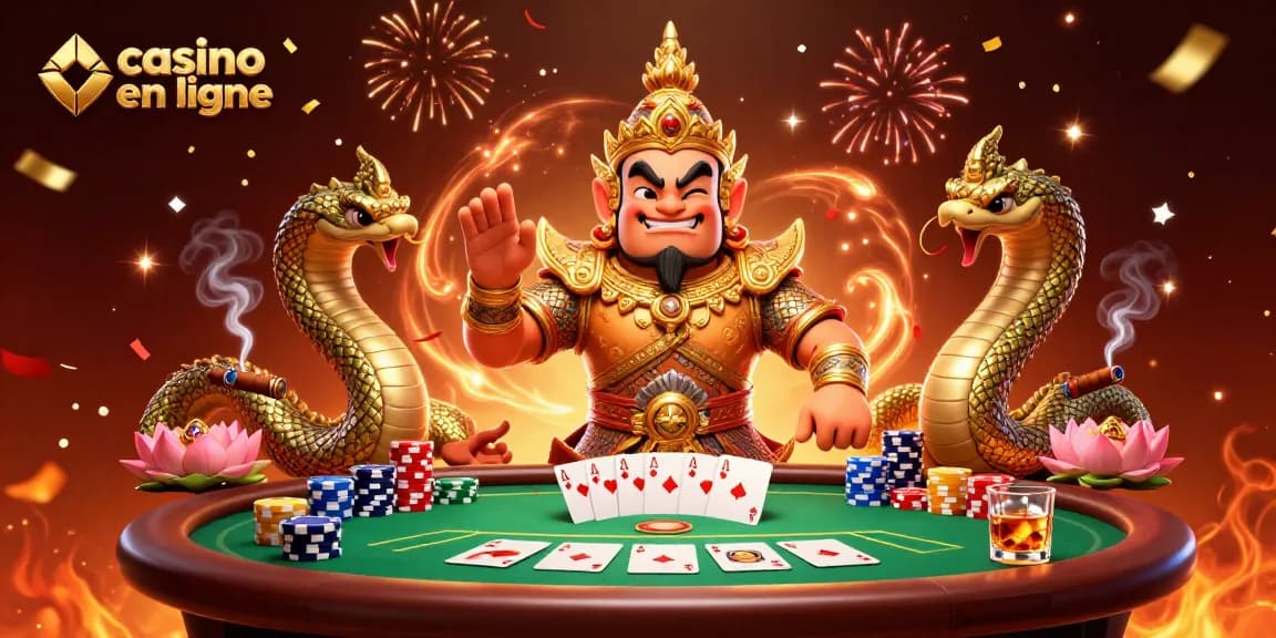 Les gardiens du temple jouent au casino en ligne avec des cartes et des jetons colorés.