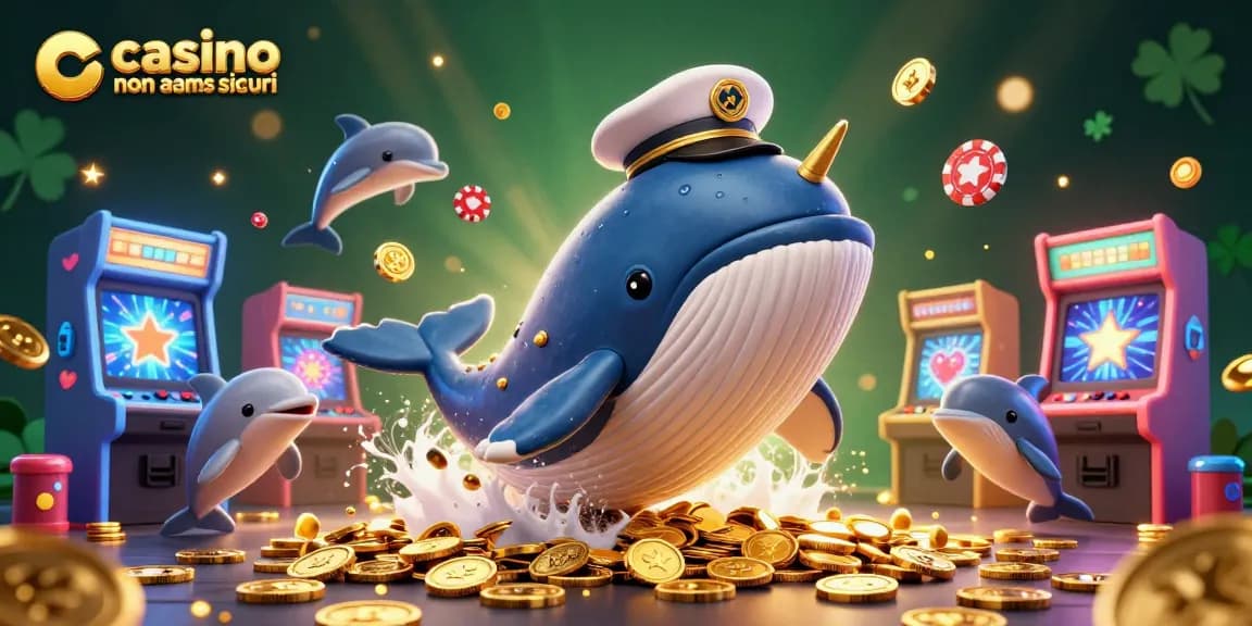 Gioca responsabilmente ai casino non aams sicuri con una scena coinvolgente tra balene, delfini e monete d'oro.