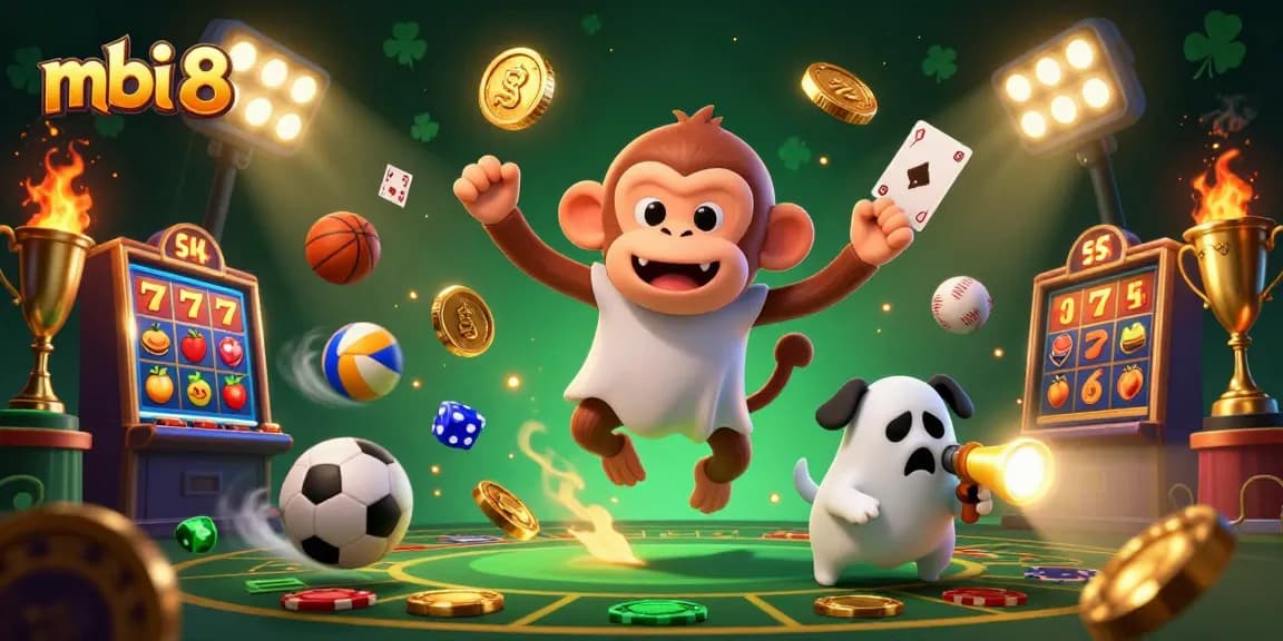 Experience the thrill of mbi 8 with a ghostly monkey juggling casino chips, adding excitement to your game.