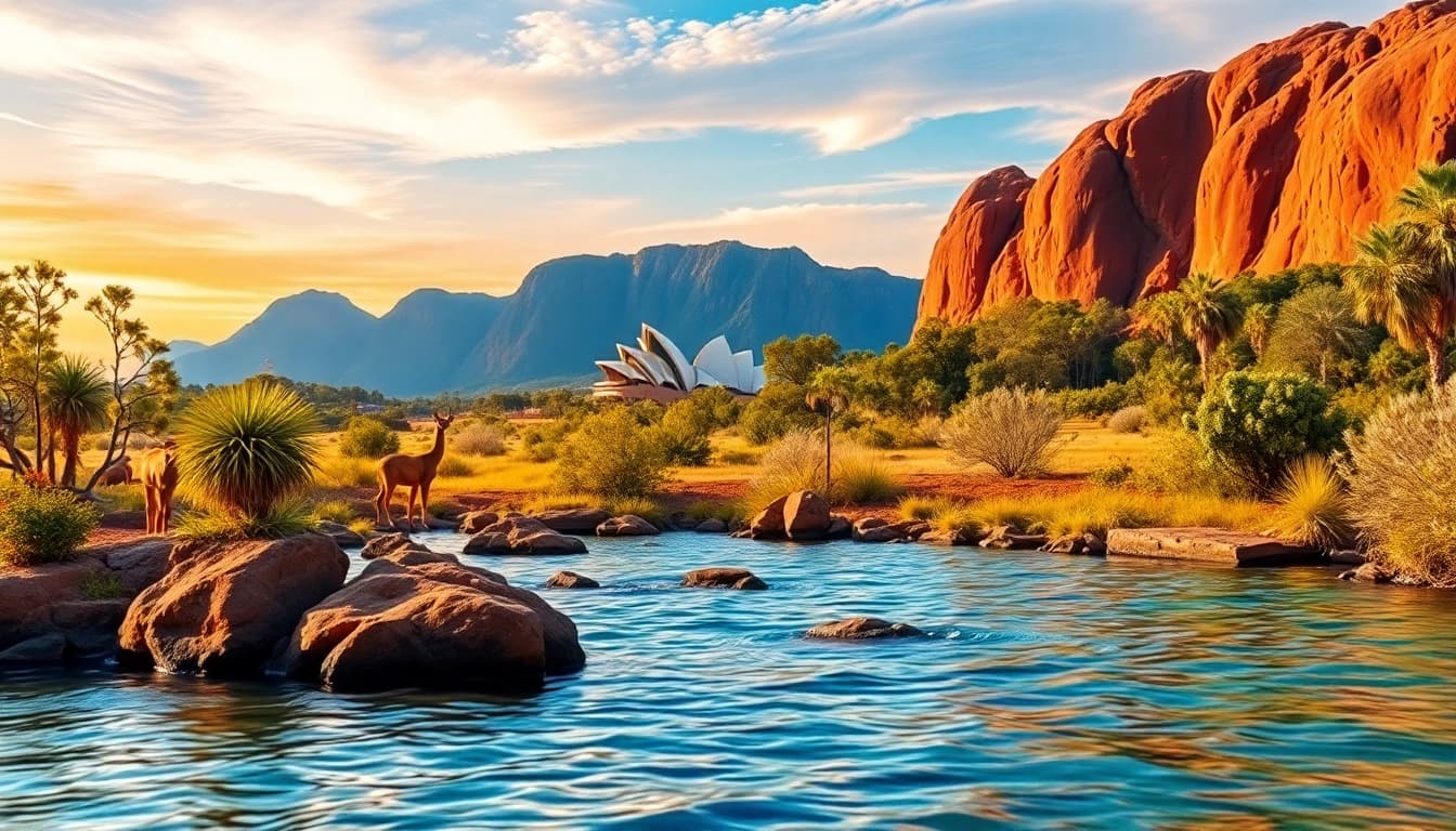 Showcasing Australia's stunning landscapes with Sydney Opera House and native flora