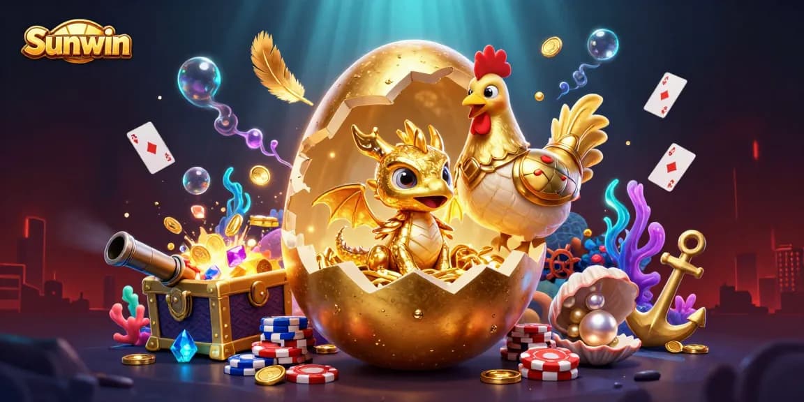 Sunwin players uncover treasures and excitement with a golden baby dragon and poker chips.