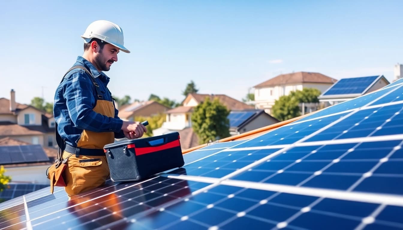 Expert conducting solar maintenance New Jersey ensuring solar panel efficiency and performance.