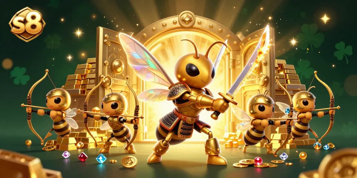Experience thrilling S8 casino adventures with a giant hornet warrior and treasure galore!