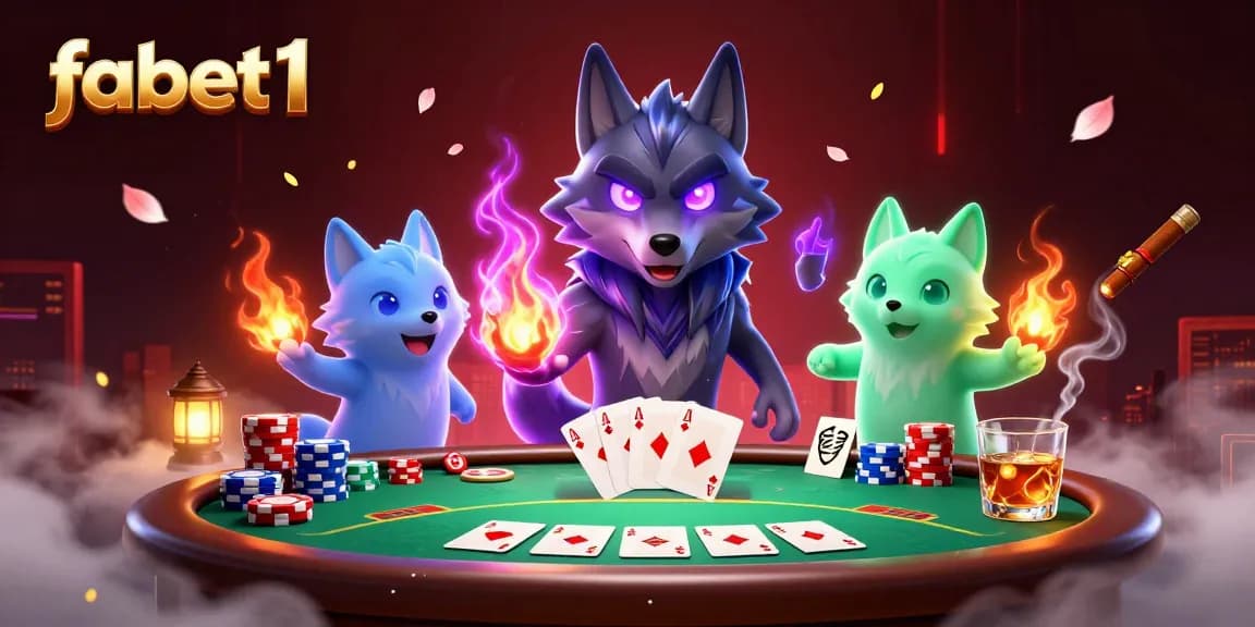 Experience the thrill of fabet1 with ghostly wolves at a vibrant poker table.