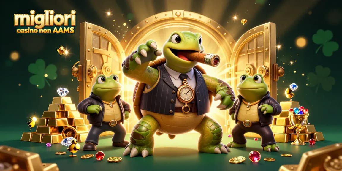 Scopri i migliori casino non AAMS in un'illustrazione 3D suggestiva con personaggi casino vibranti.
