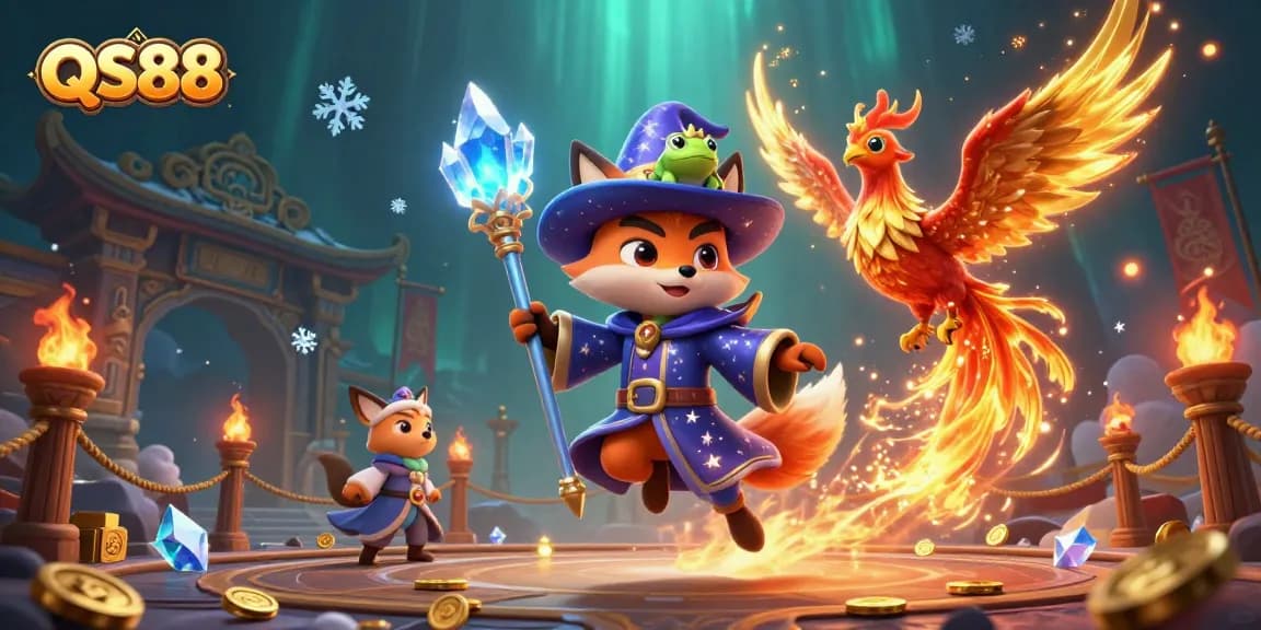 Experience the thrilling adventure of QS88, with mystical characters amidst vibrant casino elements.