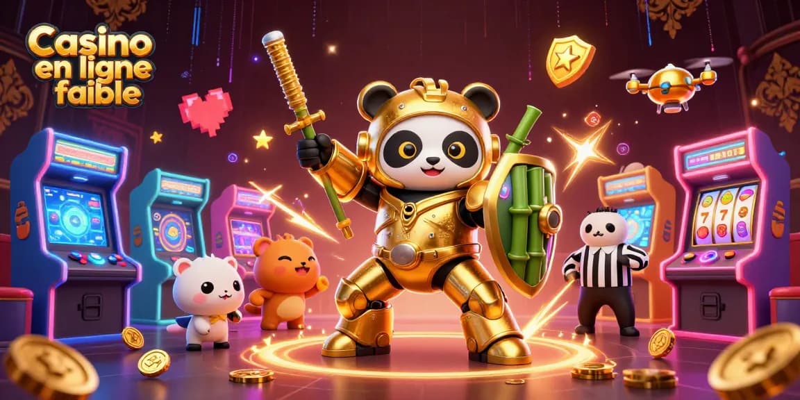 Playful 3D casino atmosphere featuring "Casino en ligne fiable" where a panda leads an exciting game.