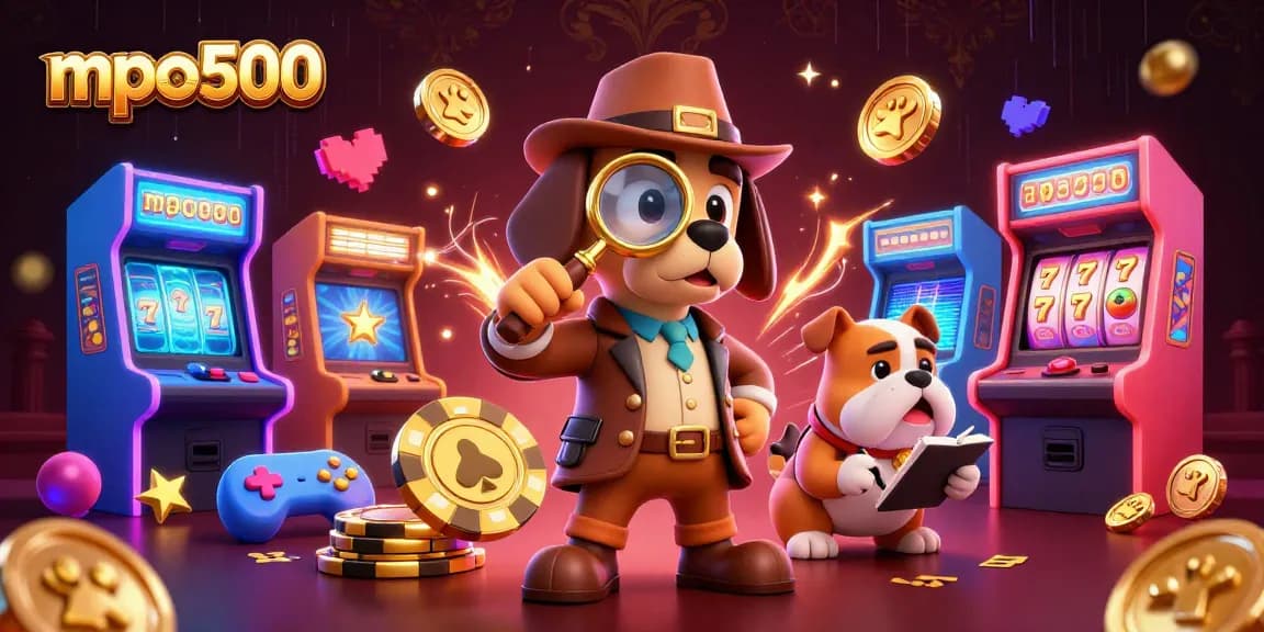 Engage with mpo500 as the detective bloodhound investigates slot jackpots amid neon visuals.