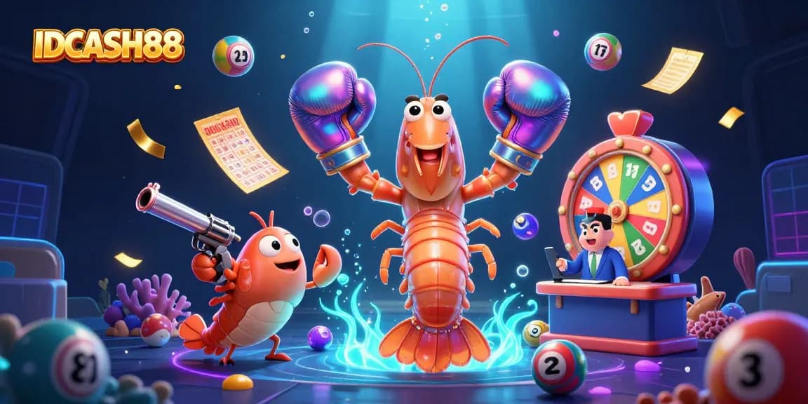Engage with IDCASH88's vibrant casino scene featuring lively lottery elements and dynamic characters.