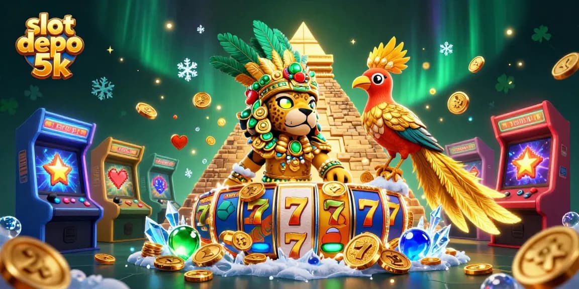 Experience thrilling wins at slot depo 5k with vibrant 3D illustrations of jackpot symbols and Mayan motifs.