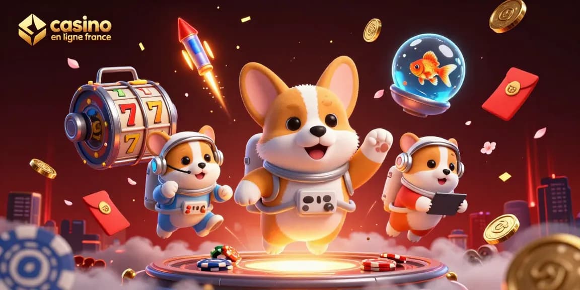 Jouez dans un casino en ligne France avec des personnages animés flottants dans un espace ludique.