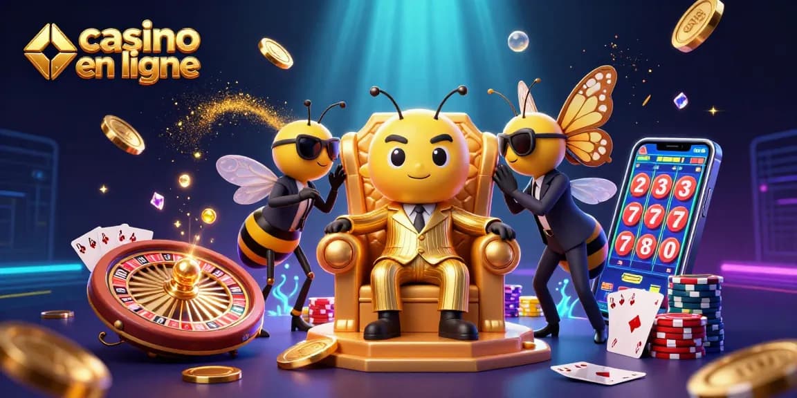 Jouez sur casino en ligne avec une illustration de casino animée, mettant en avant la roulette et des jetons colorés.