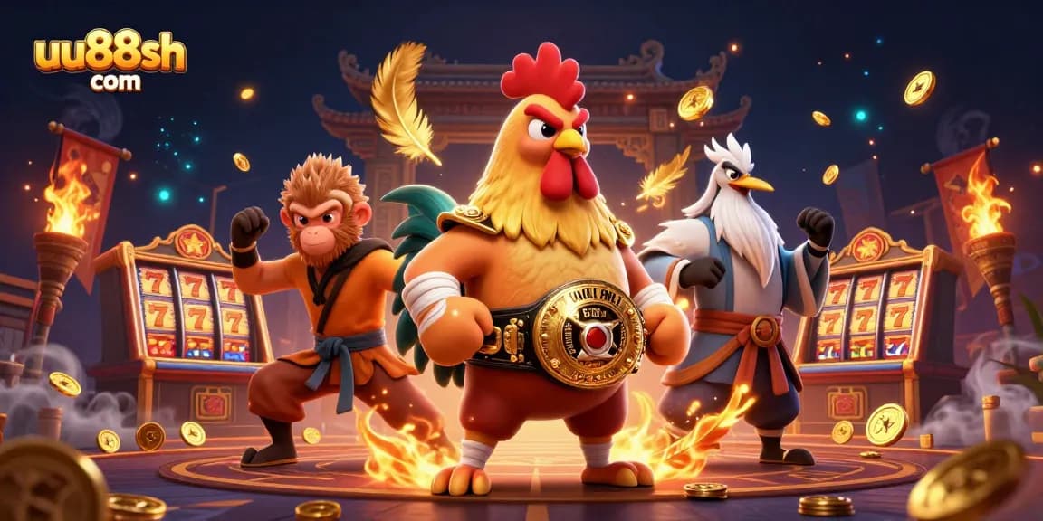 Engage with dynamic casino action at uu88sh com featuring vibrant characters and gold elements.
