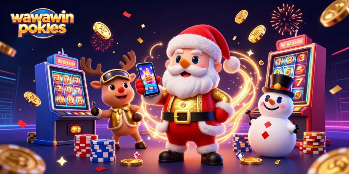 Experience thrilling wawawin pokies action with Santa, a reindeer dealer, and a poker chip snowman.
