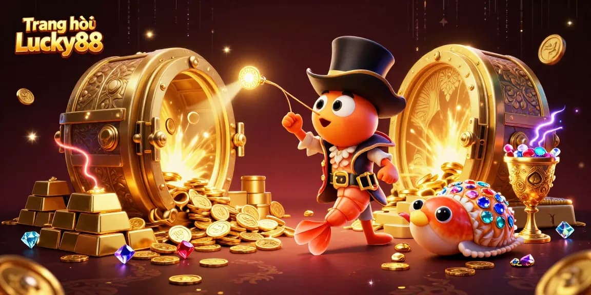 Engage with Trang chủ Lucky88 as the anglerfish attracts coins in a captivating casino scene.