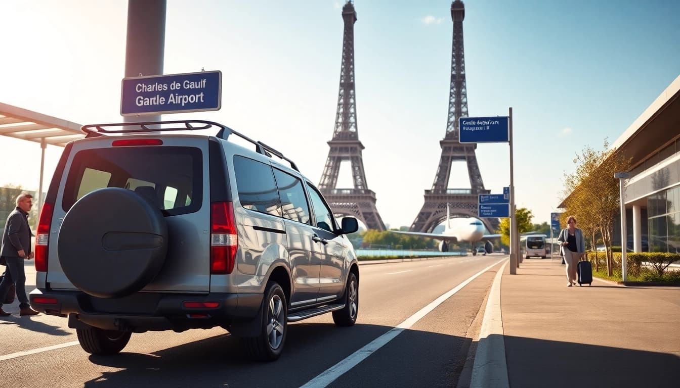 Transfer vehicle ready for disney paris airport transfer near Charles de Gaulle Airport.