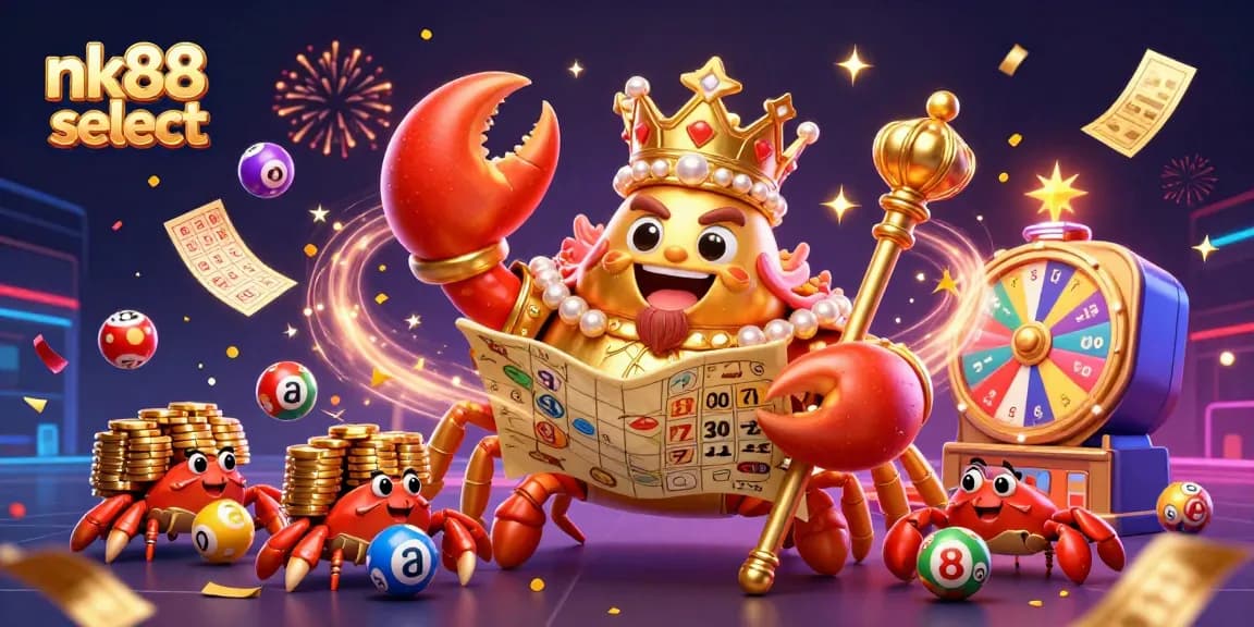 Experience exciting gaming at nk88 select with a vibrant 3D casino illustration featuring lively lottery balls and characters.