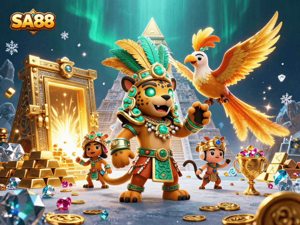 Experience SA88 with a vibrant 3D illustration showcasing winning treasures and dynamic gameplay.