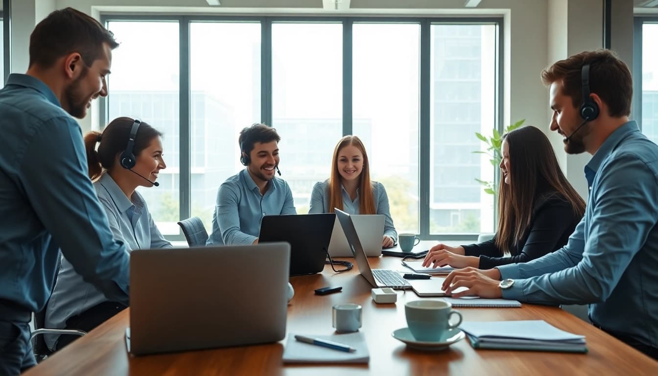 IT support for businesses team collaborating in a modern office environment.