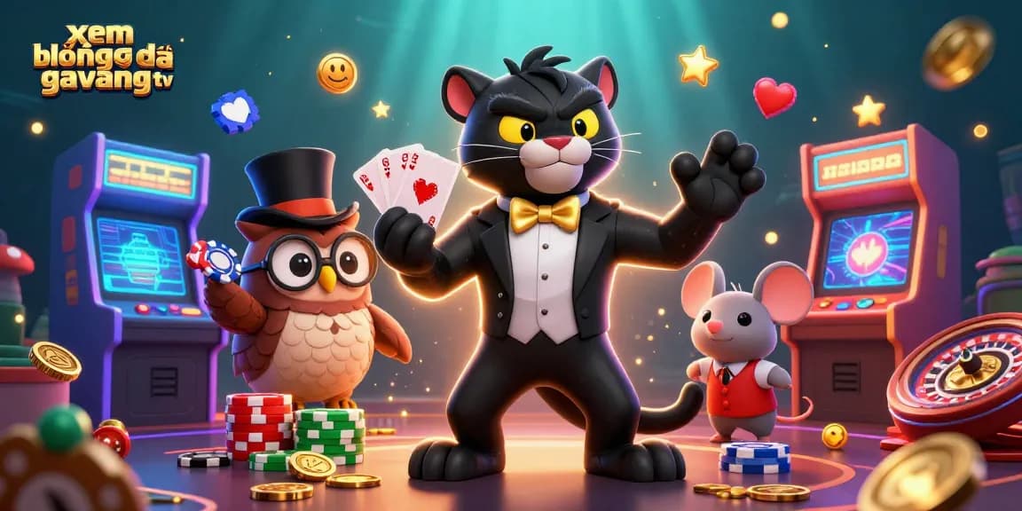 xem bóng đá gavangtv showcases a vibrant 3D casino scene with colorful characters and rich gaming elements.