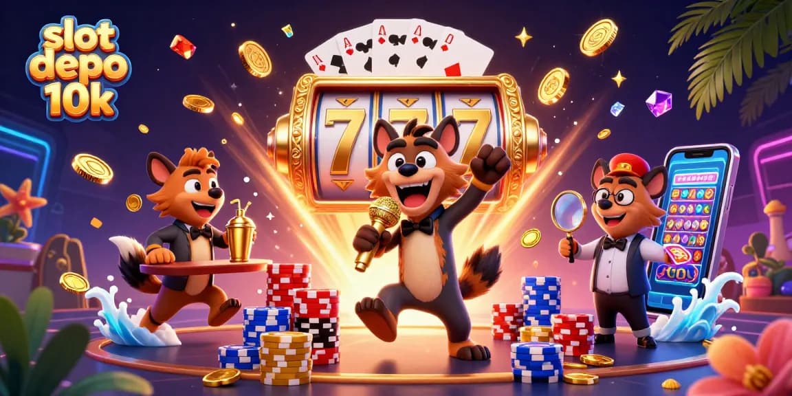 Experience the fun of slot depo 10k with vibrant hyena characters entertaining in a lively casino setting.