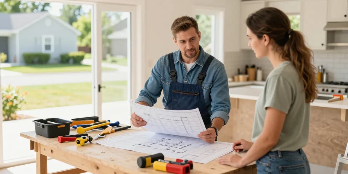 Kuwin - Trusted local services with professional contractor reviewing renovation plans in the community.