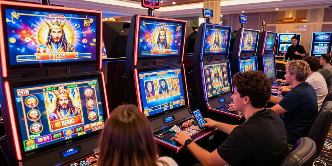 Exciting slot raja gaming experience at a modern online casino with players enjoying Zeus-themed games.