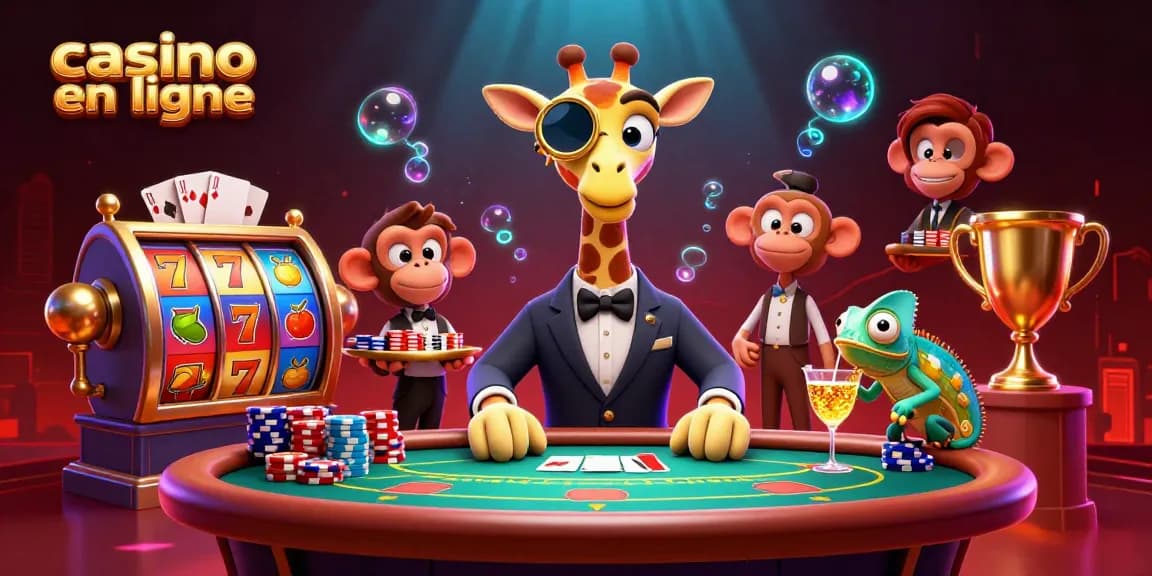 Le casino en ligne animé avec une girafe en costume haut de gamme et des éléments de jeu captivants.