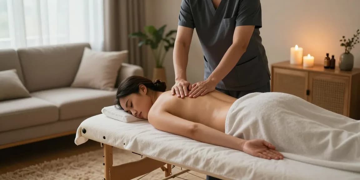 Enjoying a serene 구리출장안마 service at home with a professional massage therapist.