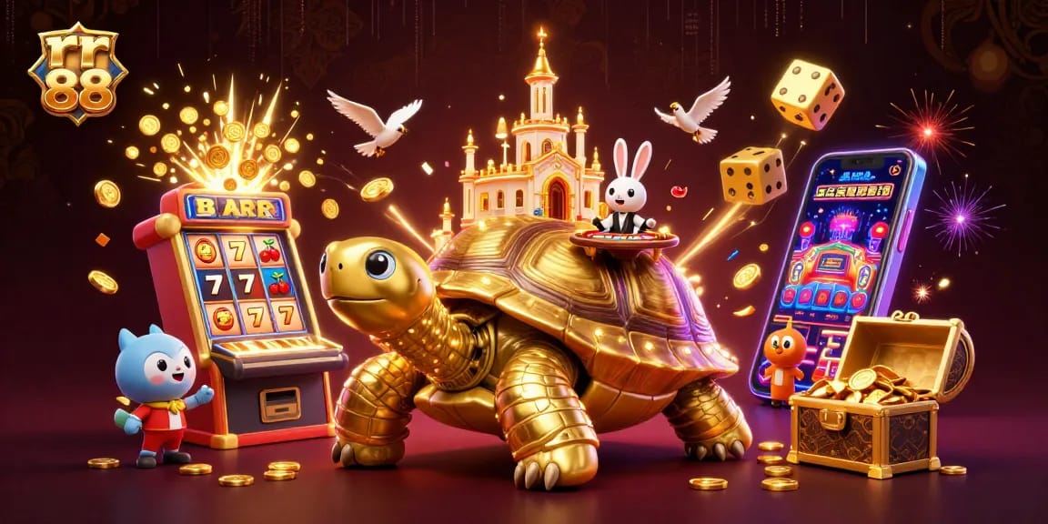 Experience the excitement of rr 88 with a vibrant illustration of a bustling casino scene.