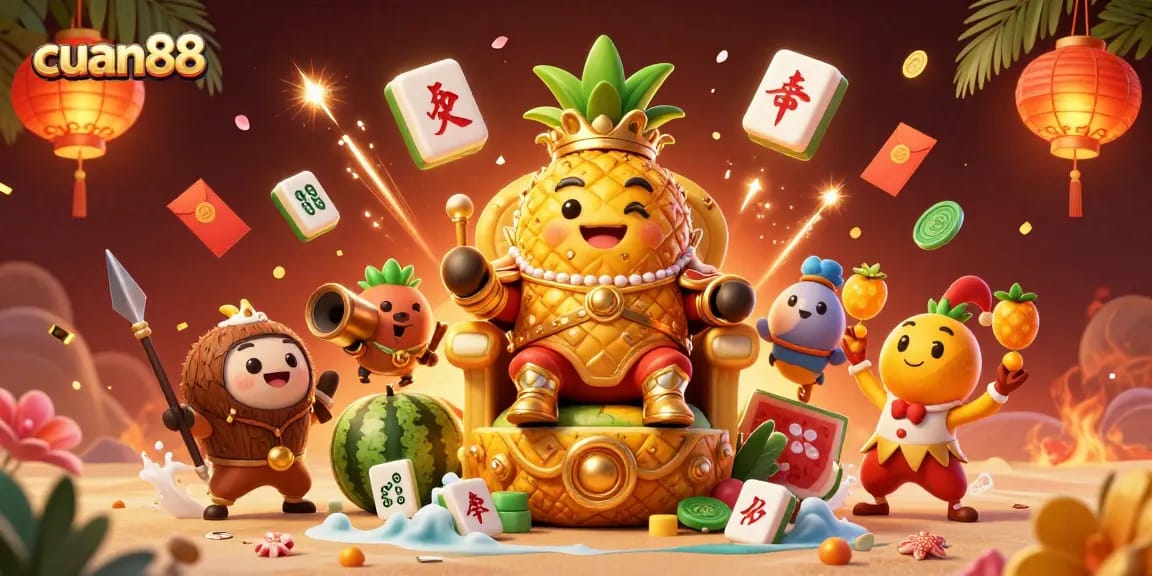 Rasakan kesenangan judi dengan cuan88 melalui ilustrasi kasino bergaya kartun 3D yang penuh warna.