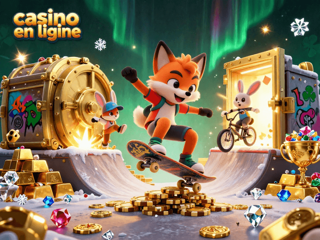 Jouez au casino en ligne avec un renard et un lapin dans une scène animée riche en détails et en émotions.