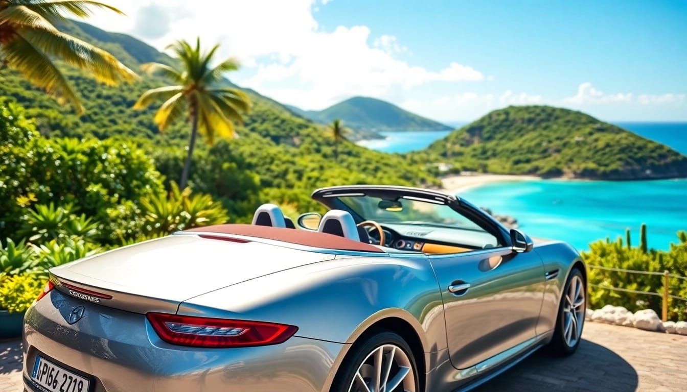 Experience premium st barth car rental with a luxurious car at a stunning beachside setting.