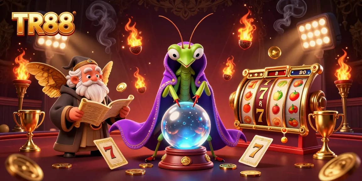 Spin the TR88 with vibrant slot reels, depicting high-energy casino action and fortune telling.