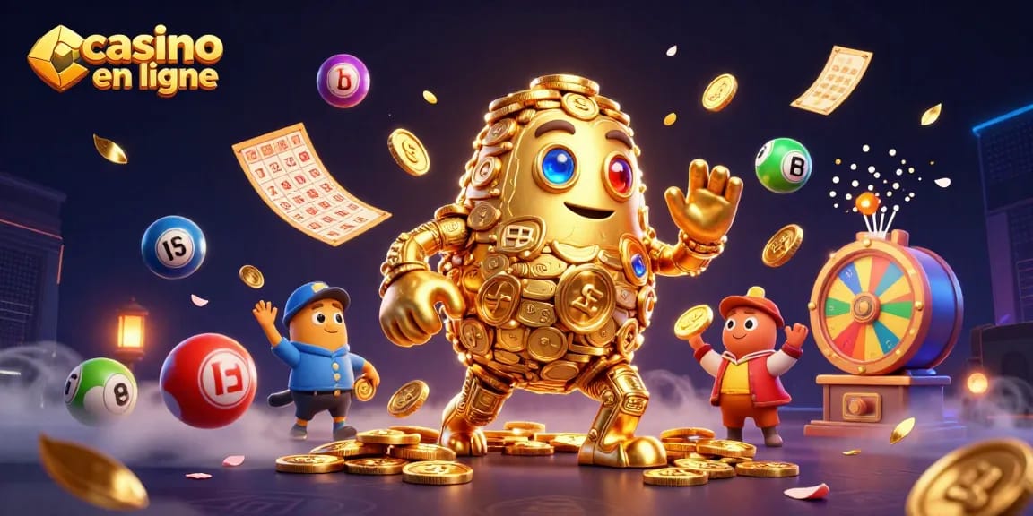 Jouer avec des billets de loterie colorés dans un casino en ligne animé