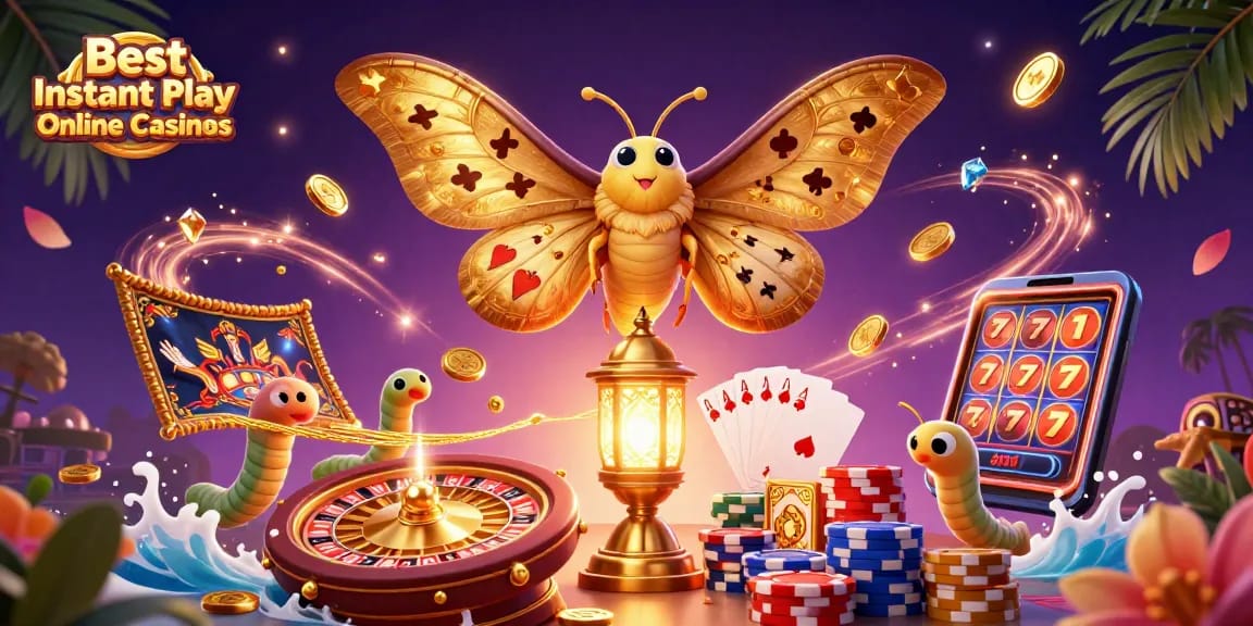 Experience the thrill at the Best Instant Play Online Casinos with lively casino scenes and golden treasures.