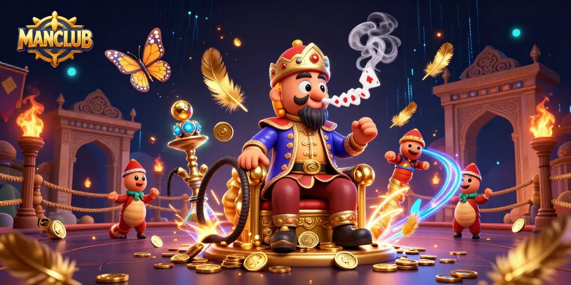 Engage with MANCLUB's vibrant 3D illustration showcasing the thrill of casino games in an imaginative setting.