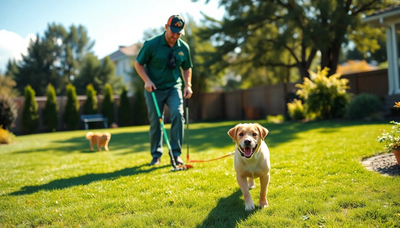 Efficient dog poop cleanup service in action while ensuring a clean environment.