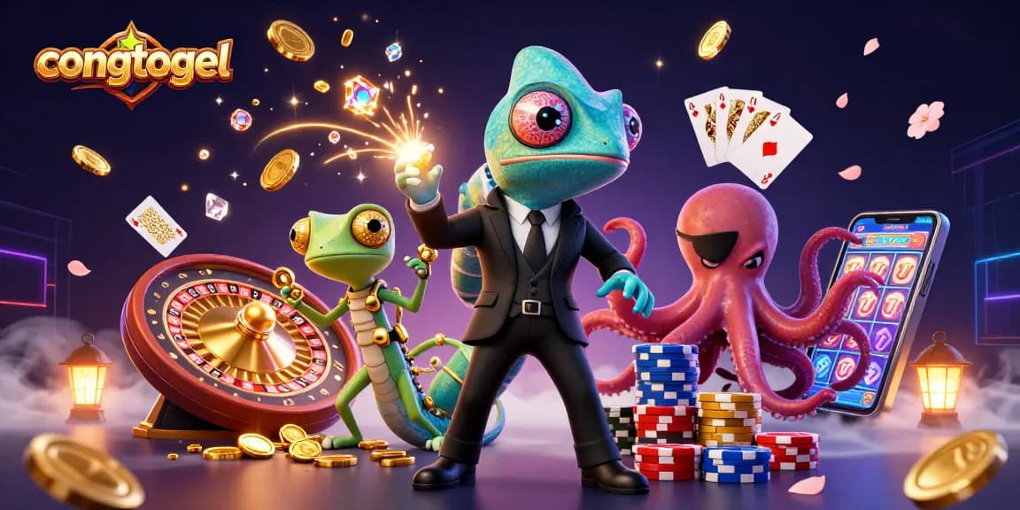 Engage with congtogel's thrilling gaming scene featuring colorful characters, casino elements, and action-packed energy.