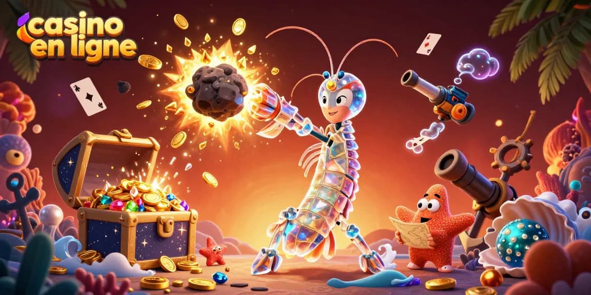 Vivez l'expérience unique du casino en ligne avec un design vibrant et coloré, illustrant une aventure aquatique.