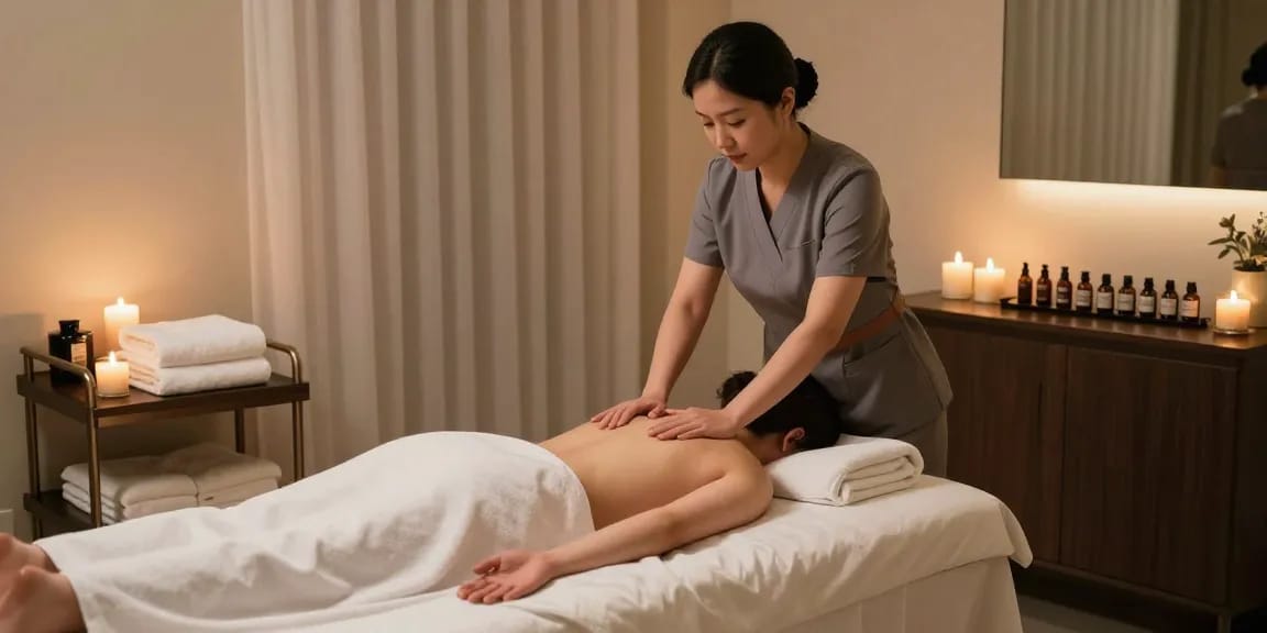 Experience a soothing 강남출장마사지 in a tranquil spa setting with aromatherapy elements.