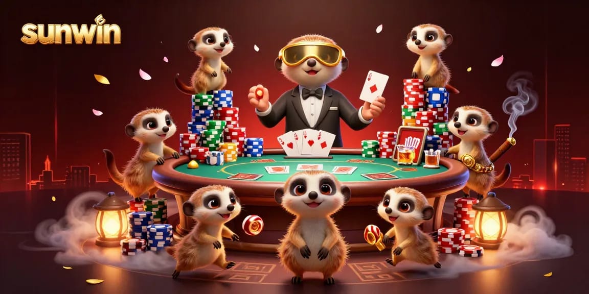 Experience thrilling casino action with sunwin meerkats at a vibrant poker table.