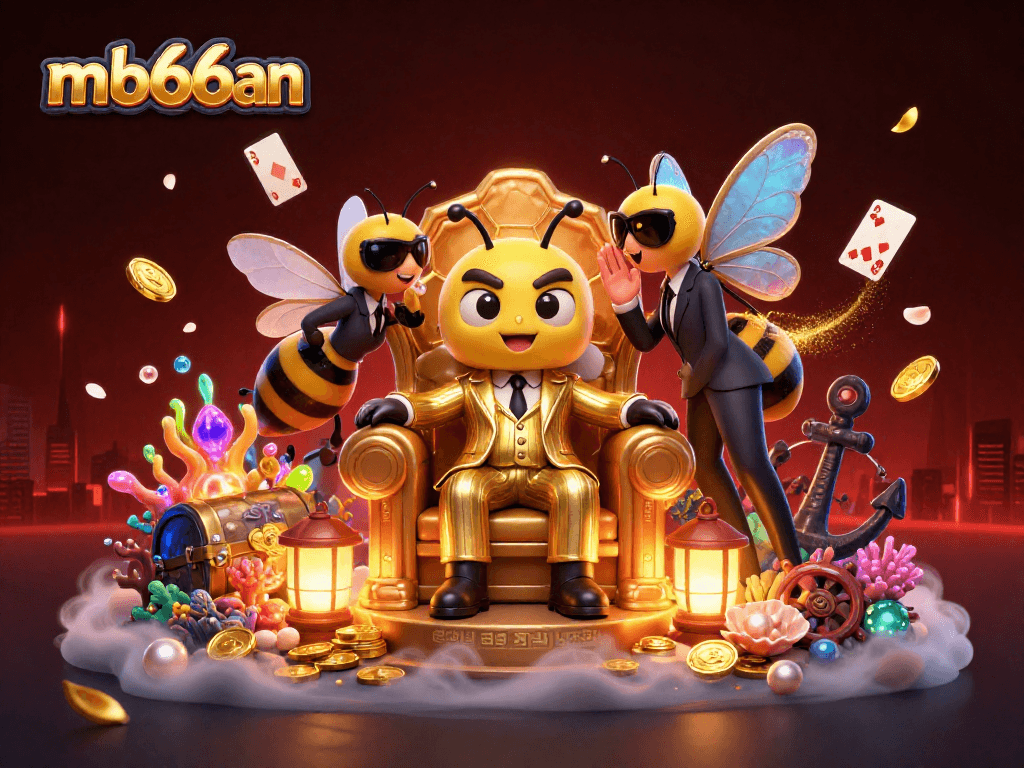Join the fun at mb66an with a vibrant casino scene showcasing thrilling games and colorful characters.