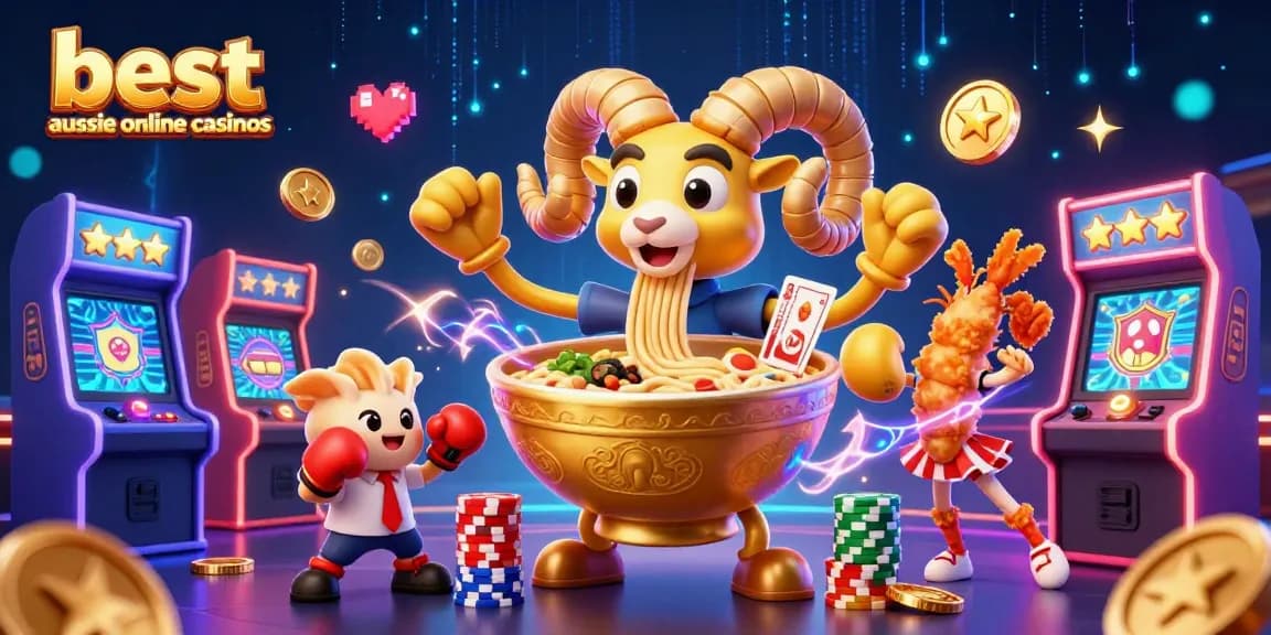 Experience the thrill of the best aussie online casinos with a fun 3D cartoon casino scene.