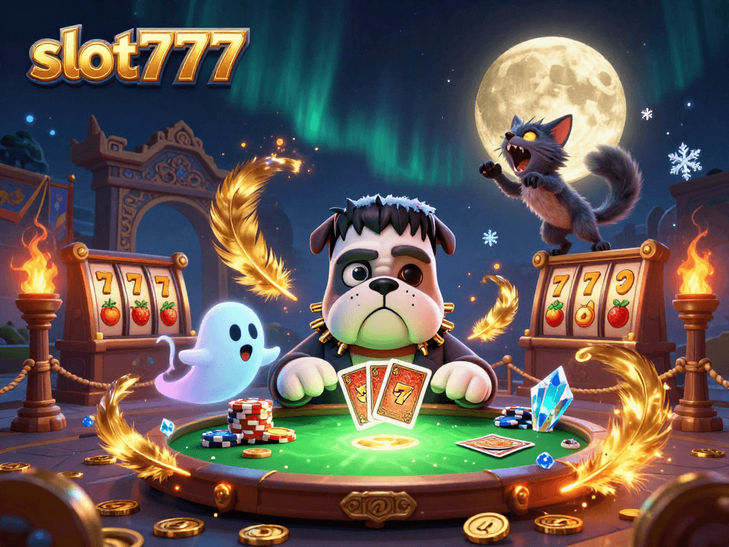 Experience high odds with slot777 in a lively casino scene featuring unique characters and game elements.