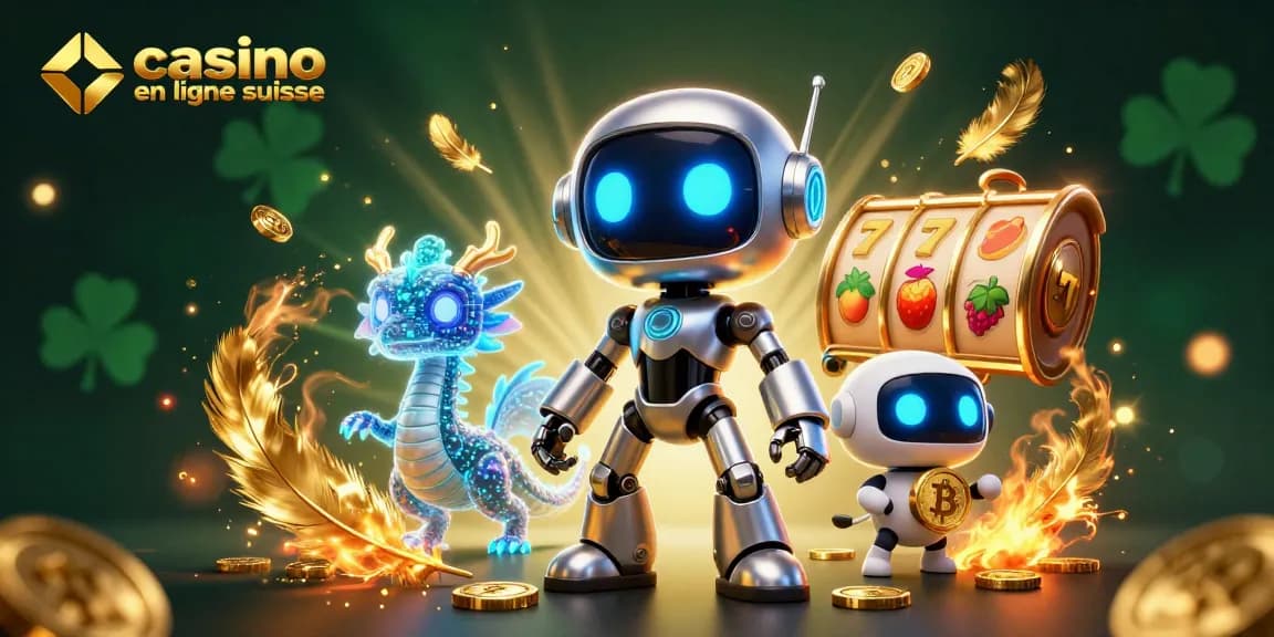 Vivez l'adrénaline du casino en ligne suisse avec un robot cyberpunk et des éléments de jeu captivants.