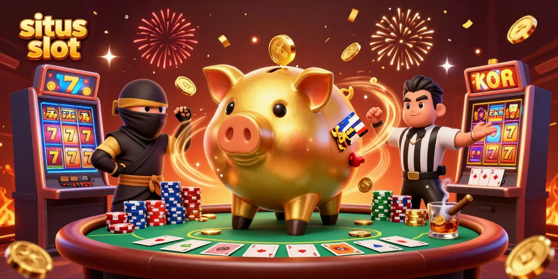 Situs permainan slot dipenuhi dengan karakter menang dan suasana kasino yang meriah.