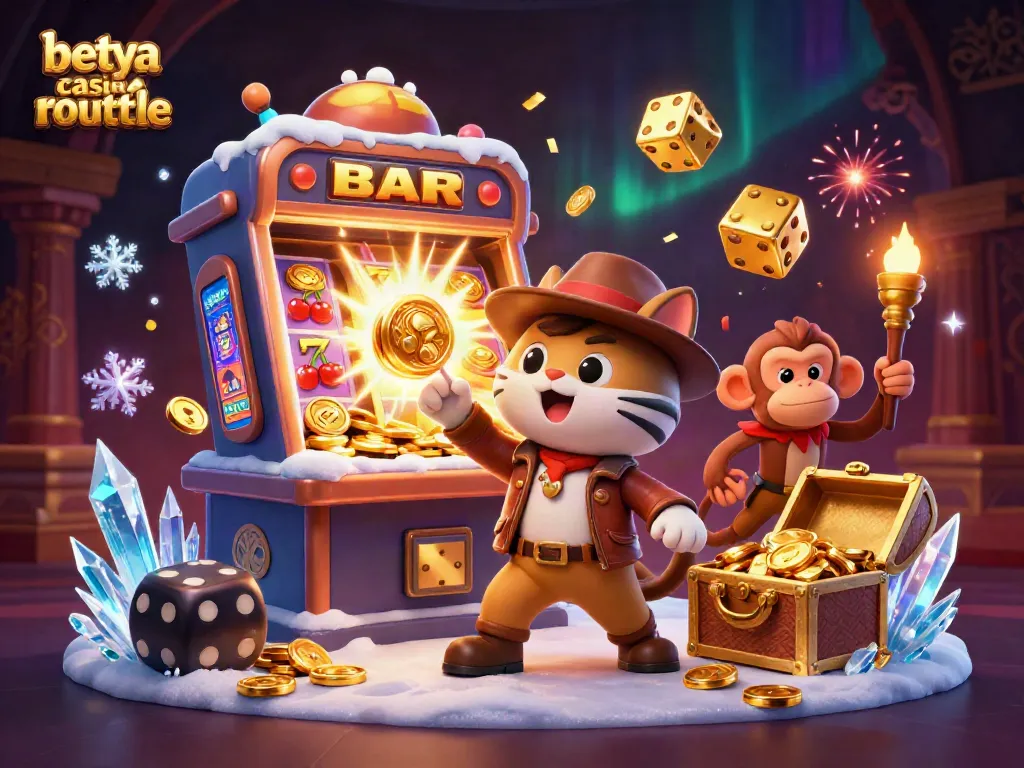 Experience betya casino roulette in a vibrant exploration with a cartoon archaeologist cat and treasures.